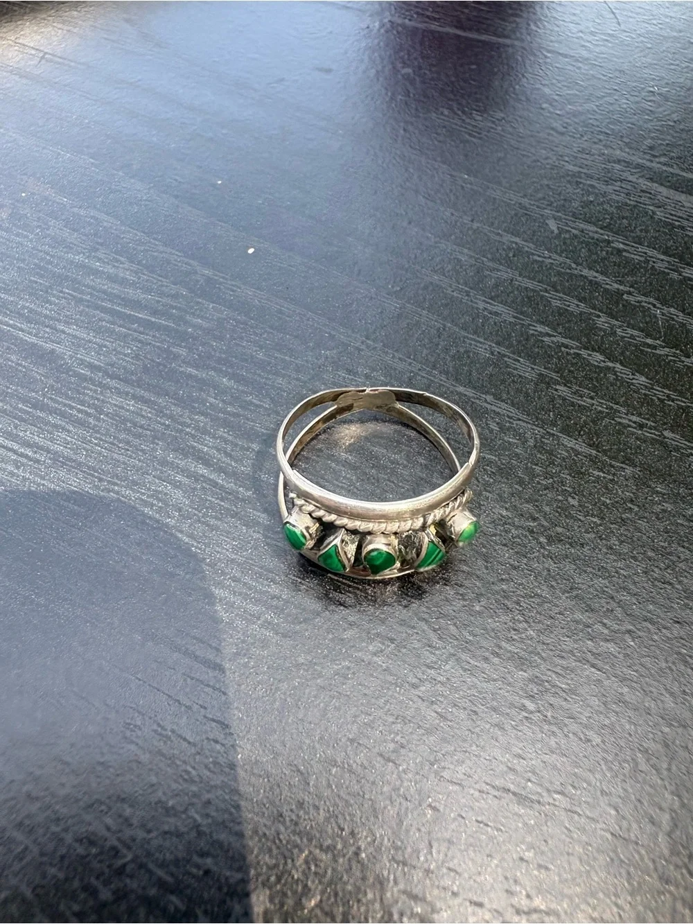 Vintage Navajo Sterling Silver Green Malachite 5 Stone Inlay Ring - Size 8.5